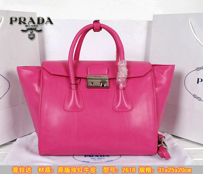 2014 Prada original leather tote bag BN2619 rose